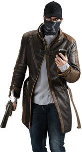 Men's Watch Dogs Aiden Pearce Brown Leather Coat